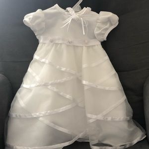 White cross skirt christening baby dress Ivory